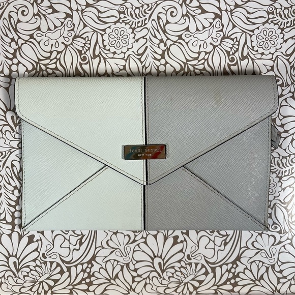 Henri Bendel New York bicolor leather envelope fold over snap clutch - Picture 1 of 10